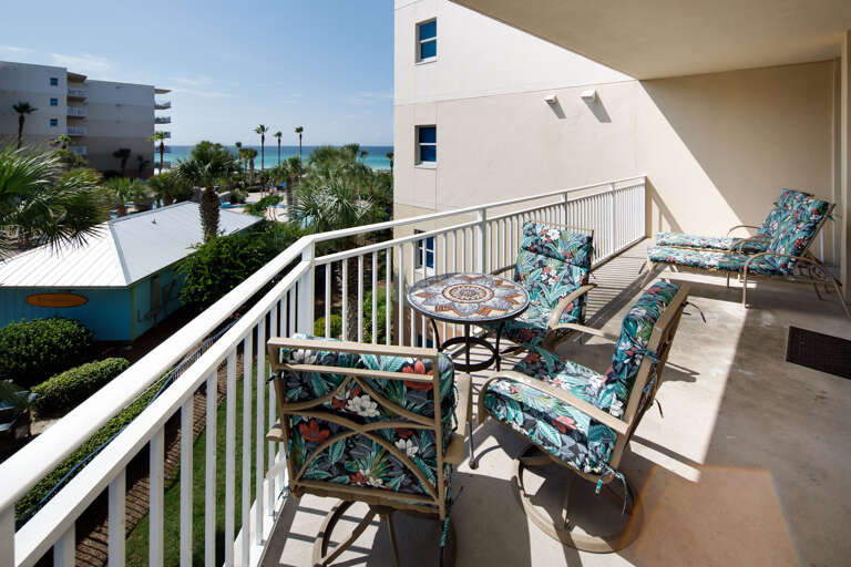 Enjoy a cup of coffee on your private balcony table 