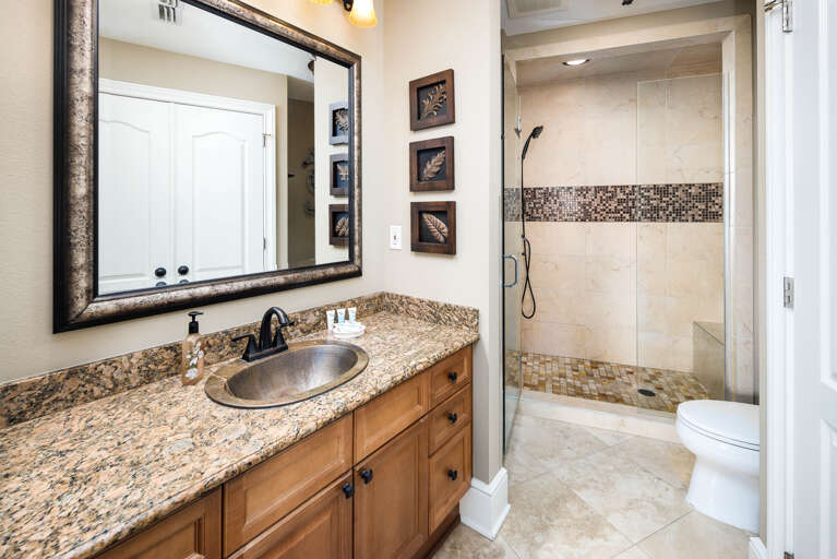 An alluring bathroom with a walk-in shower.