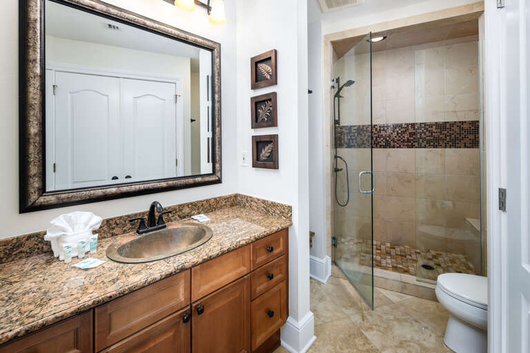 An alluring bathroom with a walk-in shower.