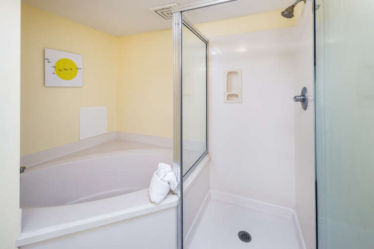Master Bath with walk-in shower makes vacation time a little easier.