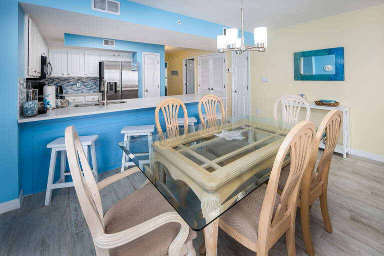 Dining room / bar view with plenty of seating for up to 10 people.