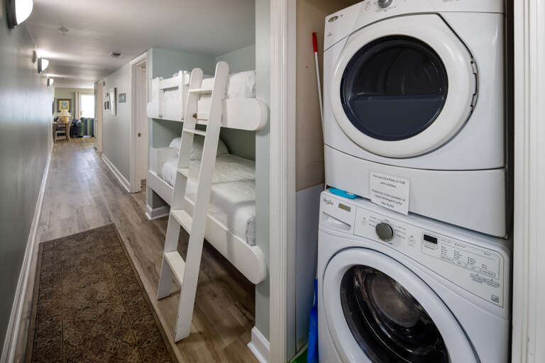 Offers a full-sized washer and dryer for your convenience. Offers a full-sized washer and dryer for your convenience.