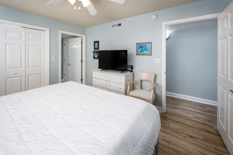Flat screen TV along with a private entrance to the guest bathroom Flat screen TV along with a private entrance to the guest bathroom