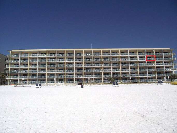 Red square marks unit 503 location in the building. This is the view from the beach, so you know where you'll be in regards to the entire building.