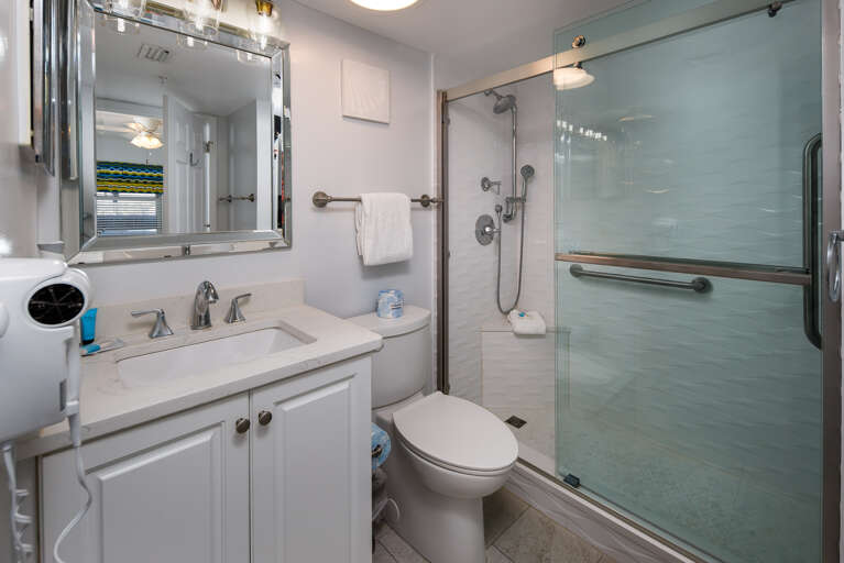 With oversized walk in shower!