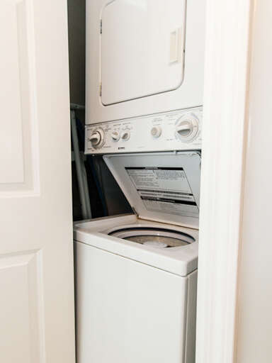 Stackable washer and dryer for your laundry needs.
