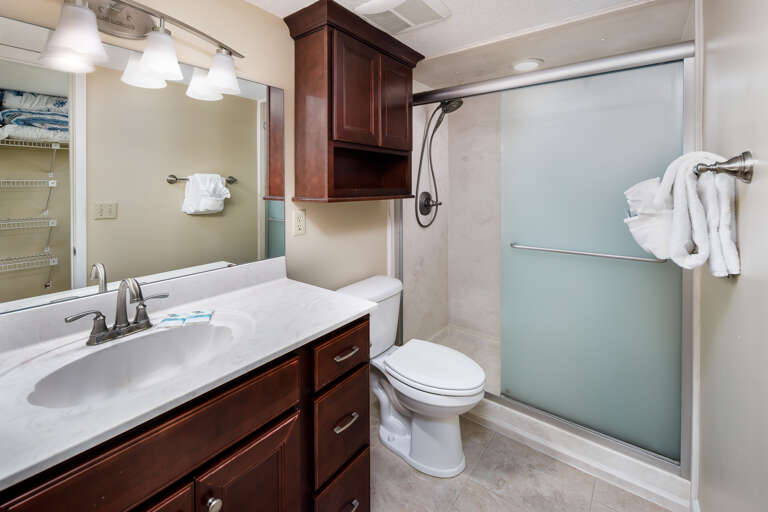 With a walk in shower