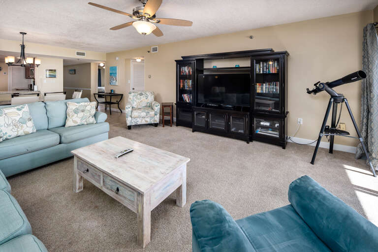 Fantastic entertainment center in the living area for everyone to enjoy during time in from the sunny beach.