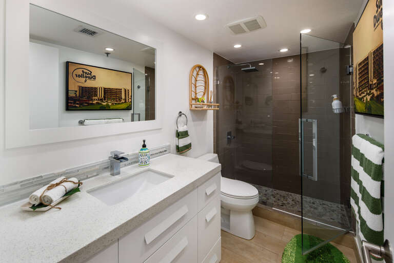 Walk in shower in the guest bathroom