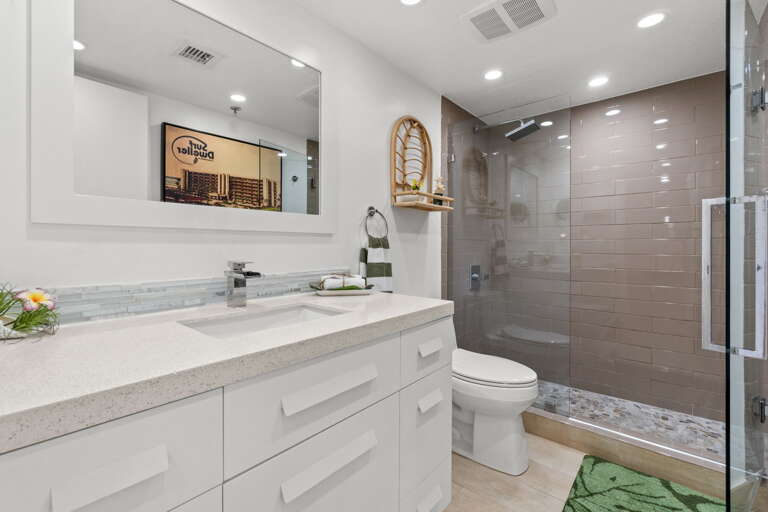 Walk in shower in the guest bathroom as well
