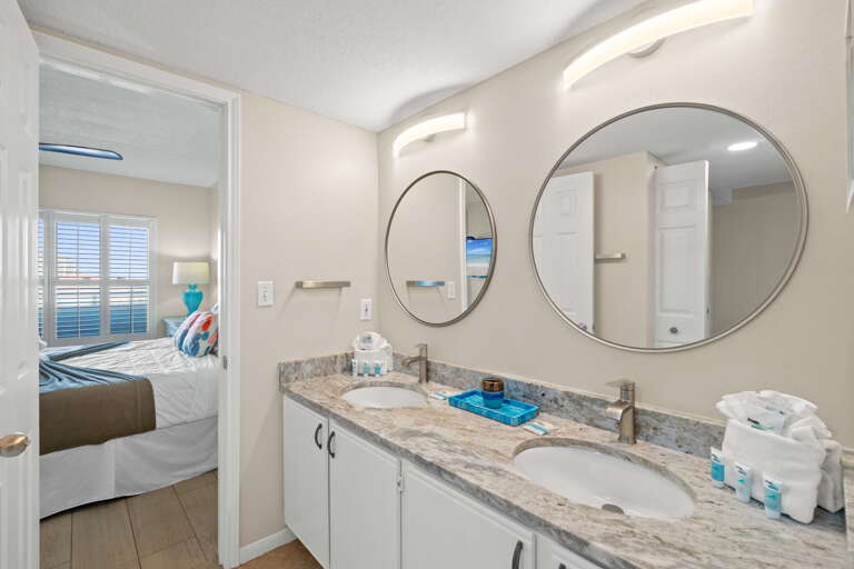 Bathroom has entry from the master bedroom as well as the hallway.