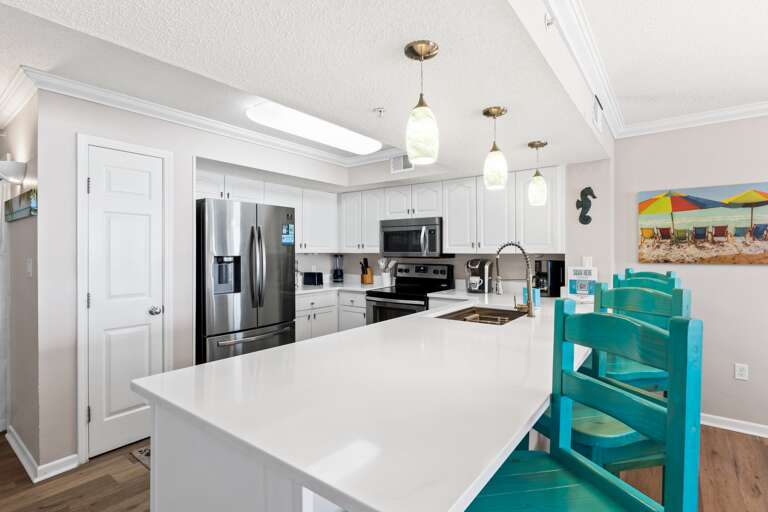 Additional seating at the kitchen island.