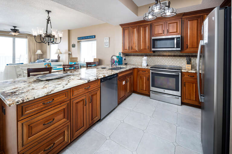 Fully stocked kitchen with update appliances.