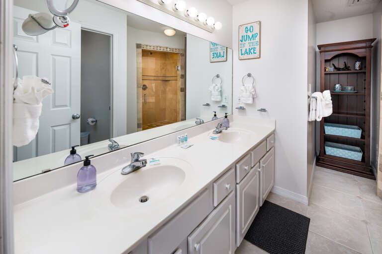 Double sink vanity in this large master bath