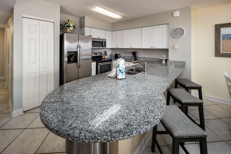 A gorgeous bar for additional seating 