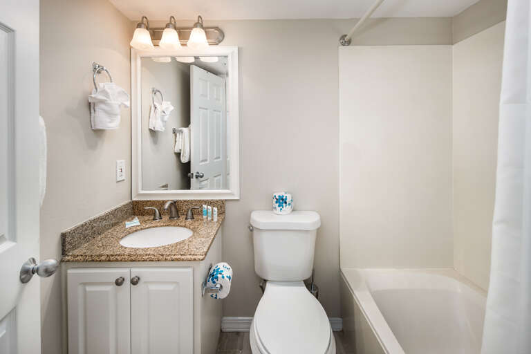 This is a private bath off of one of the guest rooms with a shower/tub combo