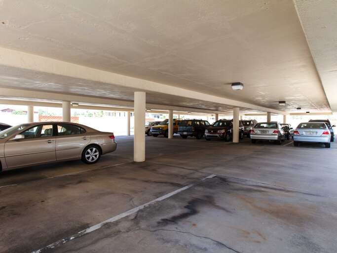 First come, first serve covered parking. 