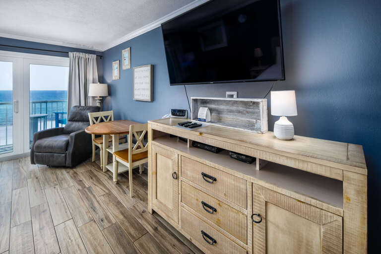 Mounted flat screen TV for all your viewing pleasure 