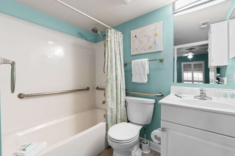 Shower and tub combo is just perfect for a nice long bath or a quick rinse before some fun!