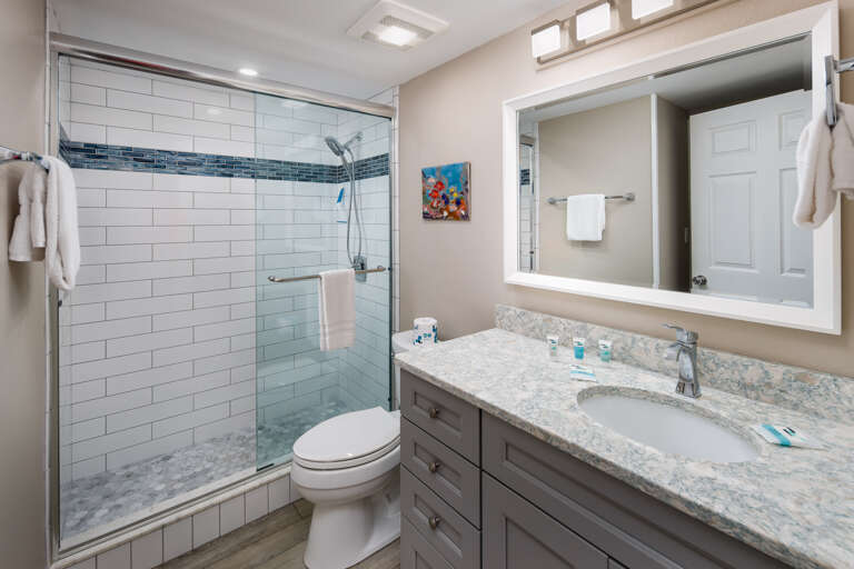 A lovely walk in shower for your guests!