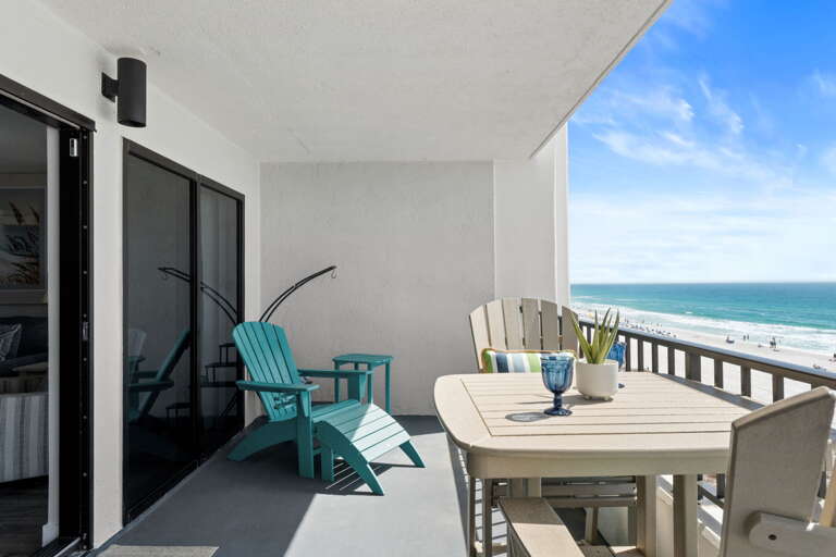 Relax above the waves with panoramic views of the beach below.