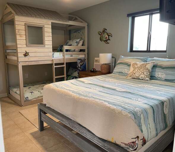 Bedroom one- Queen and twin bunk bed
