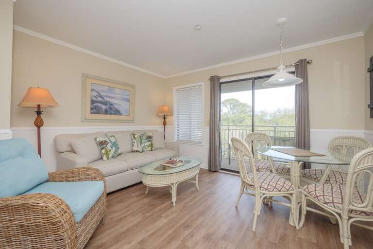 Living/dining room combination with lots of light.  