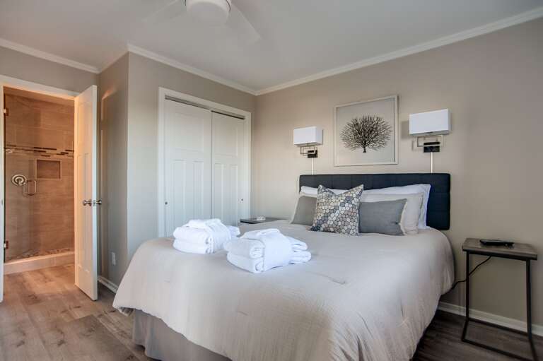 Beautifully renovated master bedroom with queen bed and ensuite bathroom.  Beautifully renovated master bedroom with queen bed and ensuite bathroom.