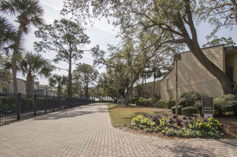 The entrance to the 30 unit private gated Hilton Head Beach Villa Oceanfront Complex at 37 South Forest Beach Drive on Hilton Head Island South Carolina