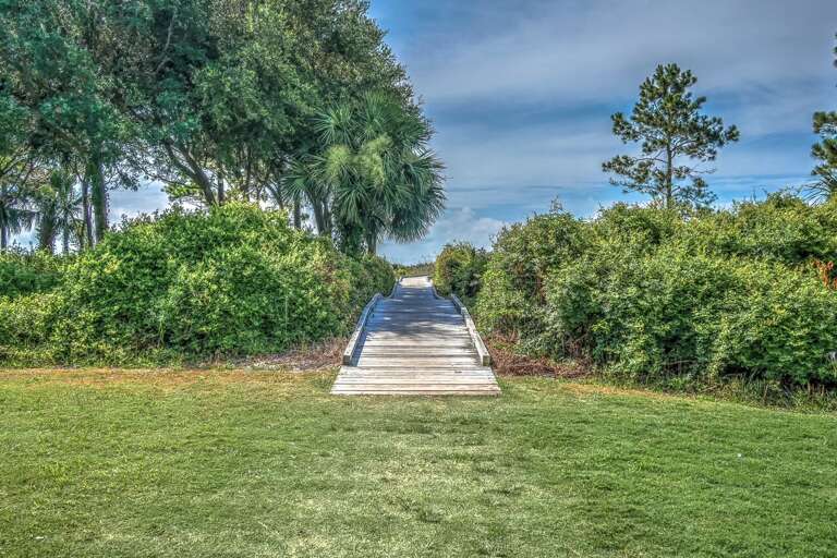 Boardwalk from the Atlantic Ocean beach to the Hilton Head Beach Villa complex.