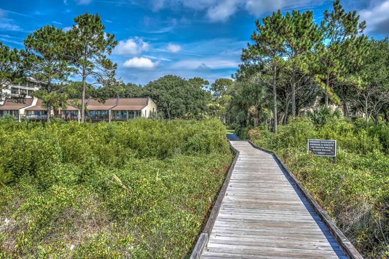 Boardwalk from the Atlantic Ocean beach to the Hilton Head Beach Villa complex.
