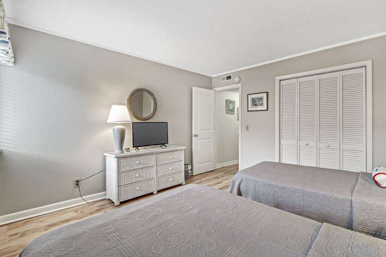 Newly painted and plenty of storage for this guest bedroom.  