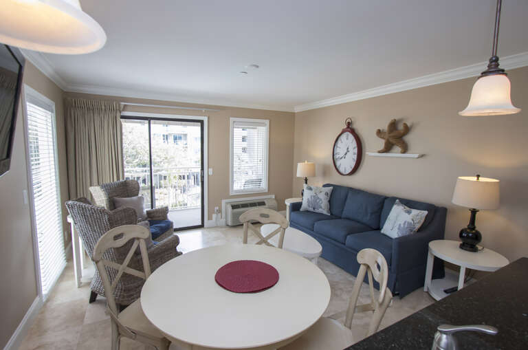 The newly renovated completely furnished Kitchen features all stainless steel appliances, beautiful granite counters . Dining table seats four. Living room offers comfy sofa bed, wall mounted smart flat screen T.V. and sliding door to balcony with amazing