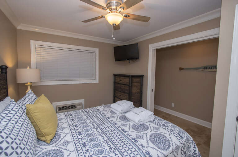 Master Bedroom offers Queen size bed , ample closet space, wall mounted flat screen and beautiful  tile throughout.