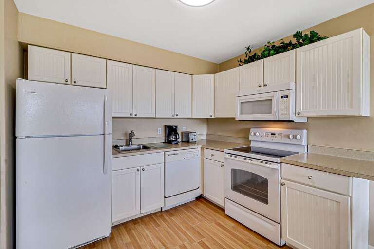 Fully equipped kitchen and plenty of storage and standard drip coffeemaker. 