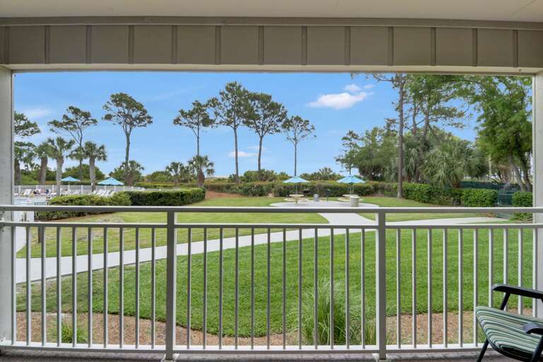 Lovely view of villa grounds and the ocean.
