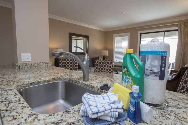 The newly renovated Kitchen / Dining Area features all stainless appliances, granite counters and dining bar having seating for four, and tile flooring throughout.