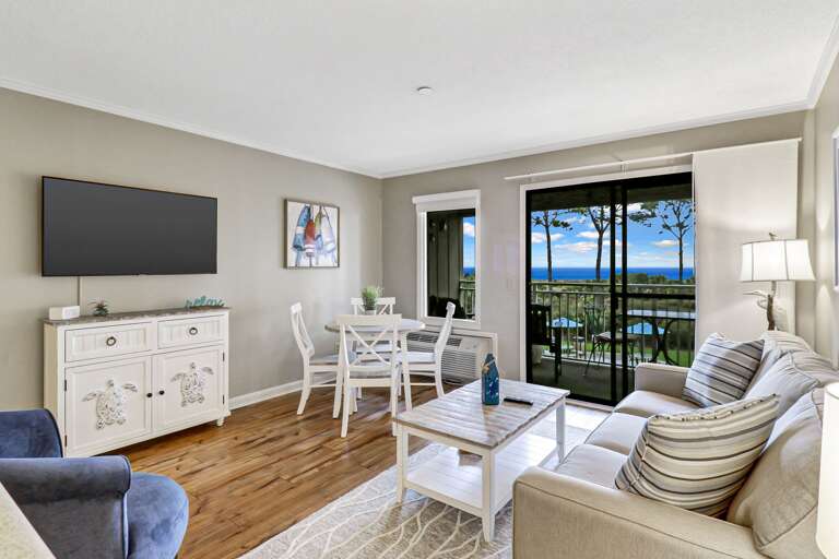 Living room area with Smart TV