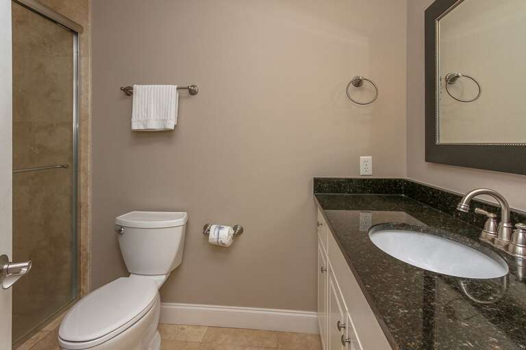 The vanity/sink in the Master Bath is topped with the same granite as found in the kitchen.