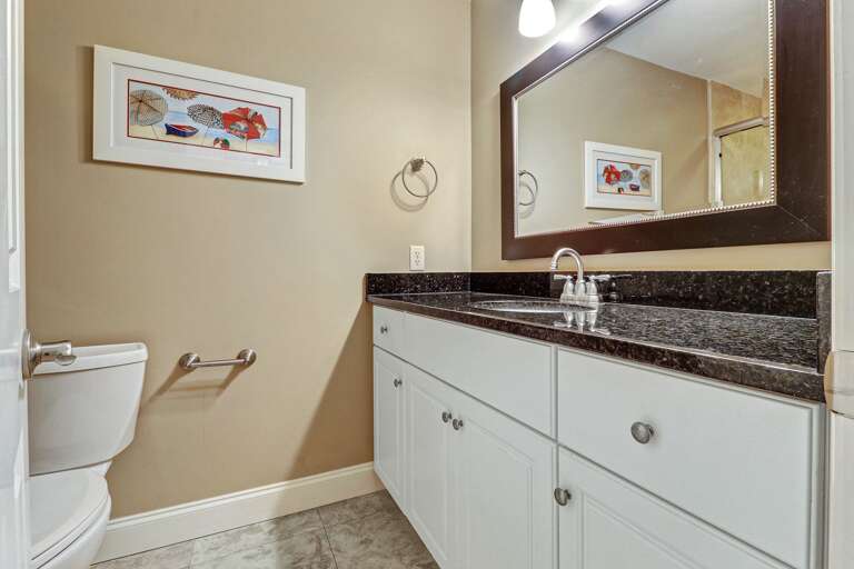 Large vanity and plenty of counter space in this master bathroom.