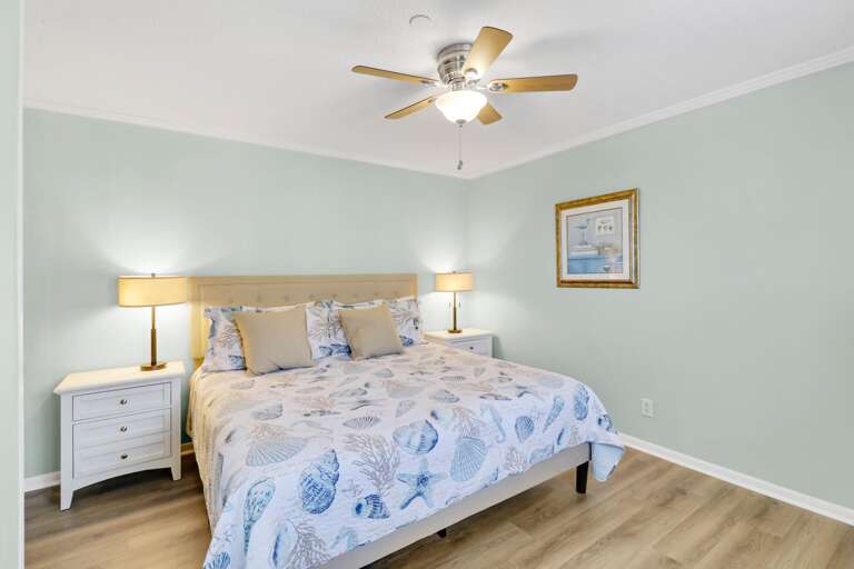 Gorgeous new bedding on the new King size bed in the master bedroom.