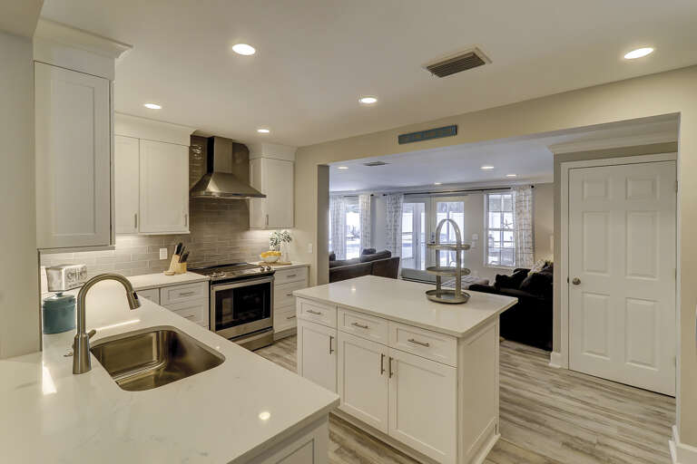 Newly renovated kitchen with stainless steel appliances. 