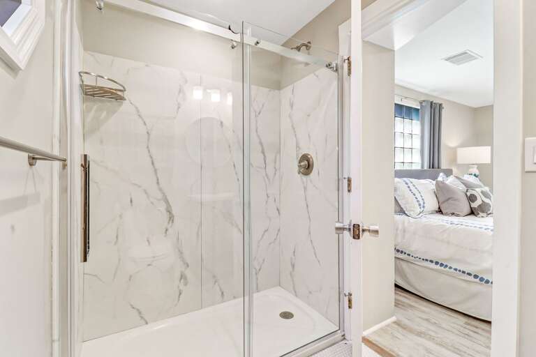 Newly renovated bathroom with walk-in shower Newly renovated bathroom with walk-in shower