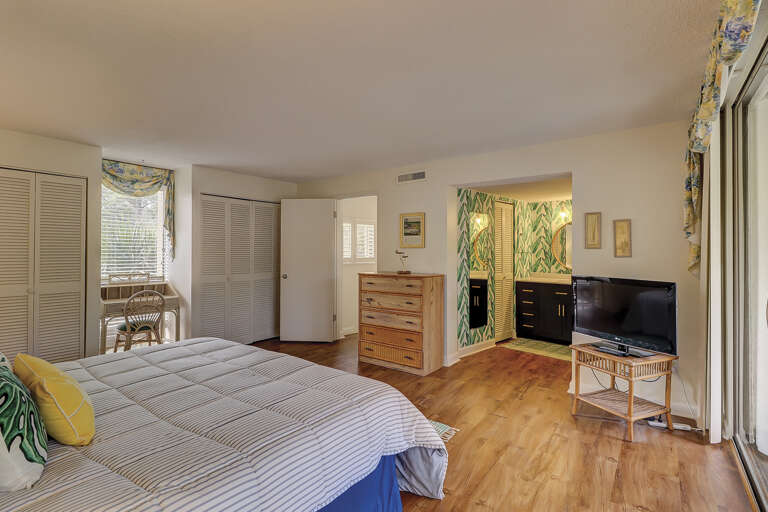 Plenty of storage space along with flat screen TV and newly renovated ensuite bathroom.