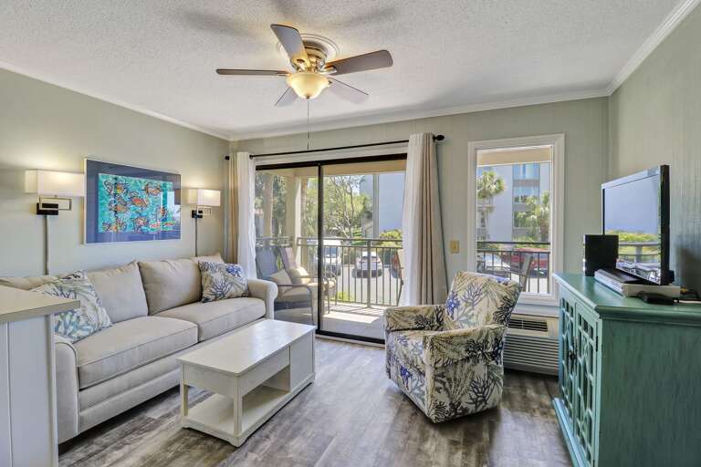 Newly renovated unit with LVP flooring, new paint, furniture (queen sized sofa bed) and ceiling fan. 