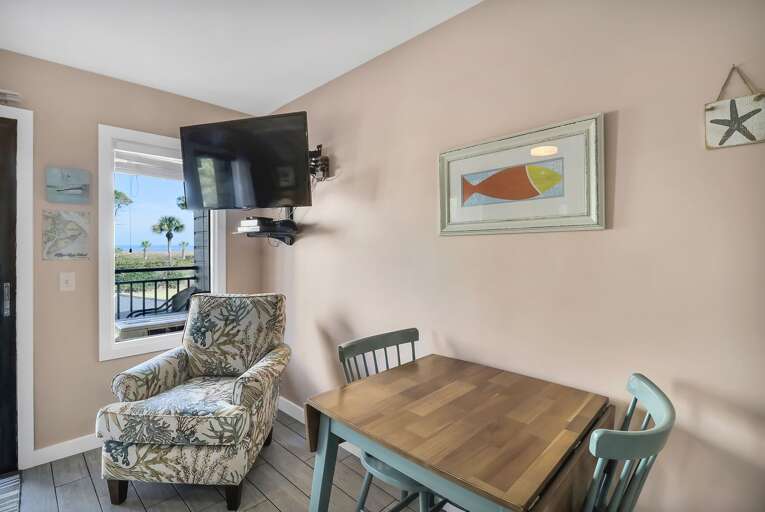 Wall mounted flat screen TV for everyone's enjoyment!