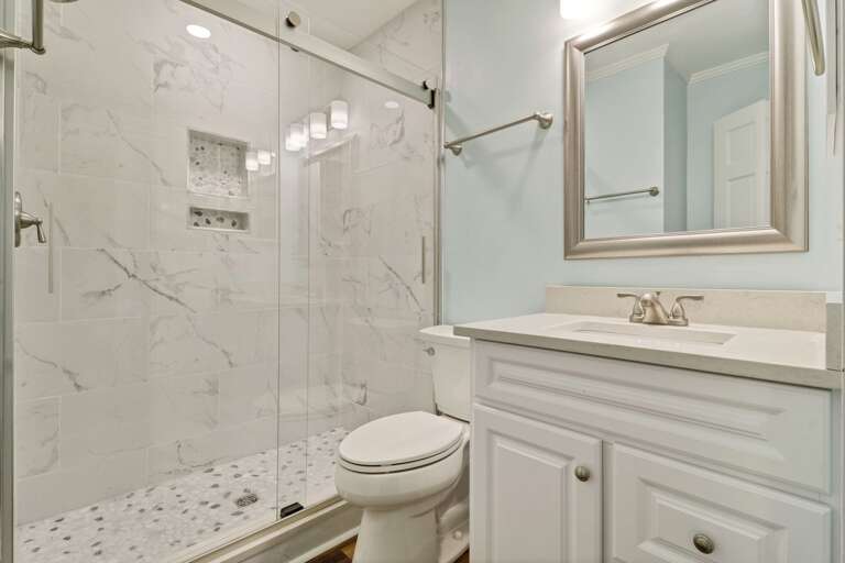 Beautiful renovated bathroom with walk-in shower.   Beautiful renovated bathroom with walk-in shower.
