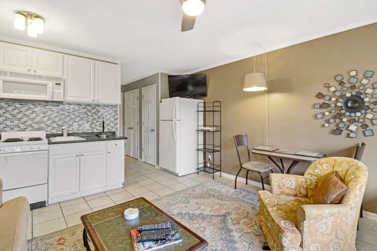 Interior Of A Vacation Rental Living Room With Kitchen