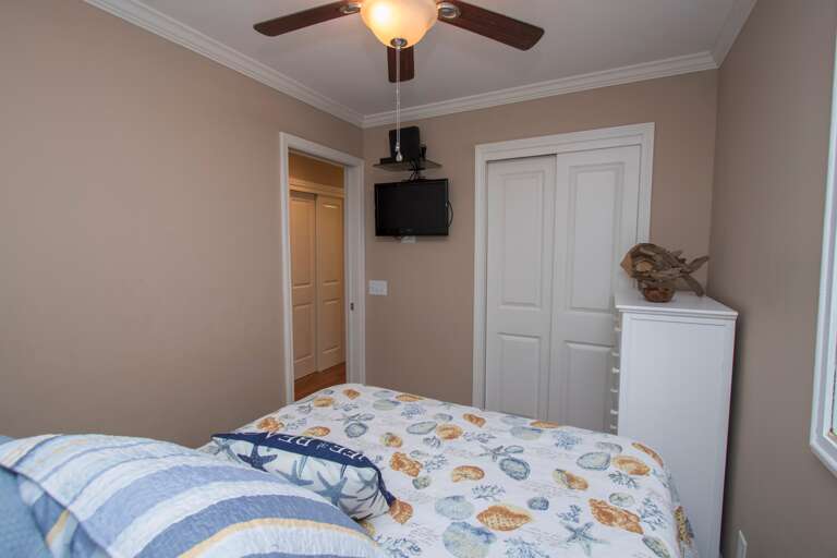 The bedroom has plenty of storage space for your belongings.