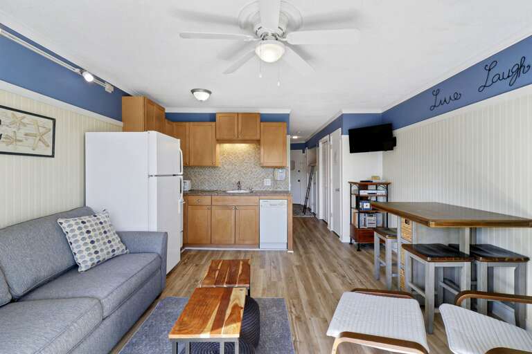 Interior Of A Vacation Rental With Kitchen And Living Area